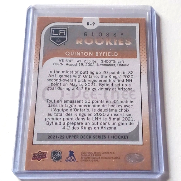 Quinton Byfield O-Pee-Chee Glossy Rookies Card Number R-9 Hockey Card LA Kings - Picture 2 of 2